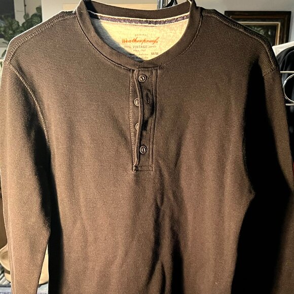 Weatherproof Vintage Black Long-Sleeve Waffle-Knit Thermal Henley Shirt SZ Med - Picture 1 of 5
